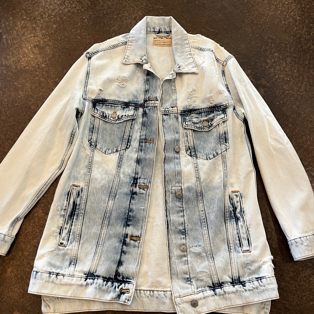 We the Free People distressed oversized denim jacket size xs